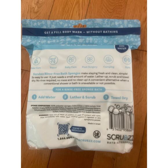 Scrubzz Rinse Free Bath Sponges Just Add Water 25 Count Sponge Bath Surgery - Picture 2 of 2